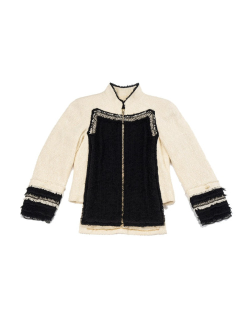 Veste CHANEL T 36 tweed beige et noir