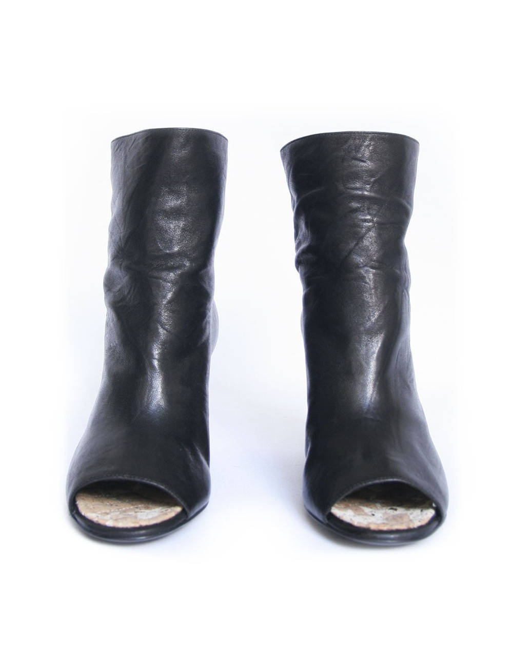 Boots ouvertes CHANEL T 37 cuir d'agneau lisse noires