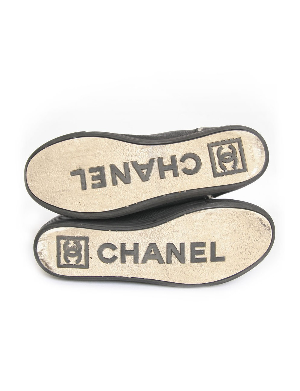 Baskets CHANEL T 39.5 cuir grainé  noiret surpiqûres  