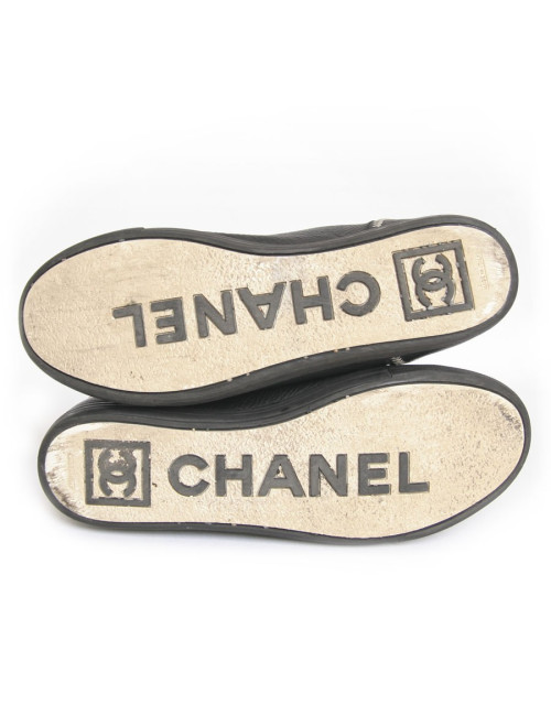 Baskets CHANEL T 39.5 cuir grainé  noiret surpiqûres  