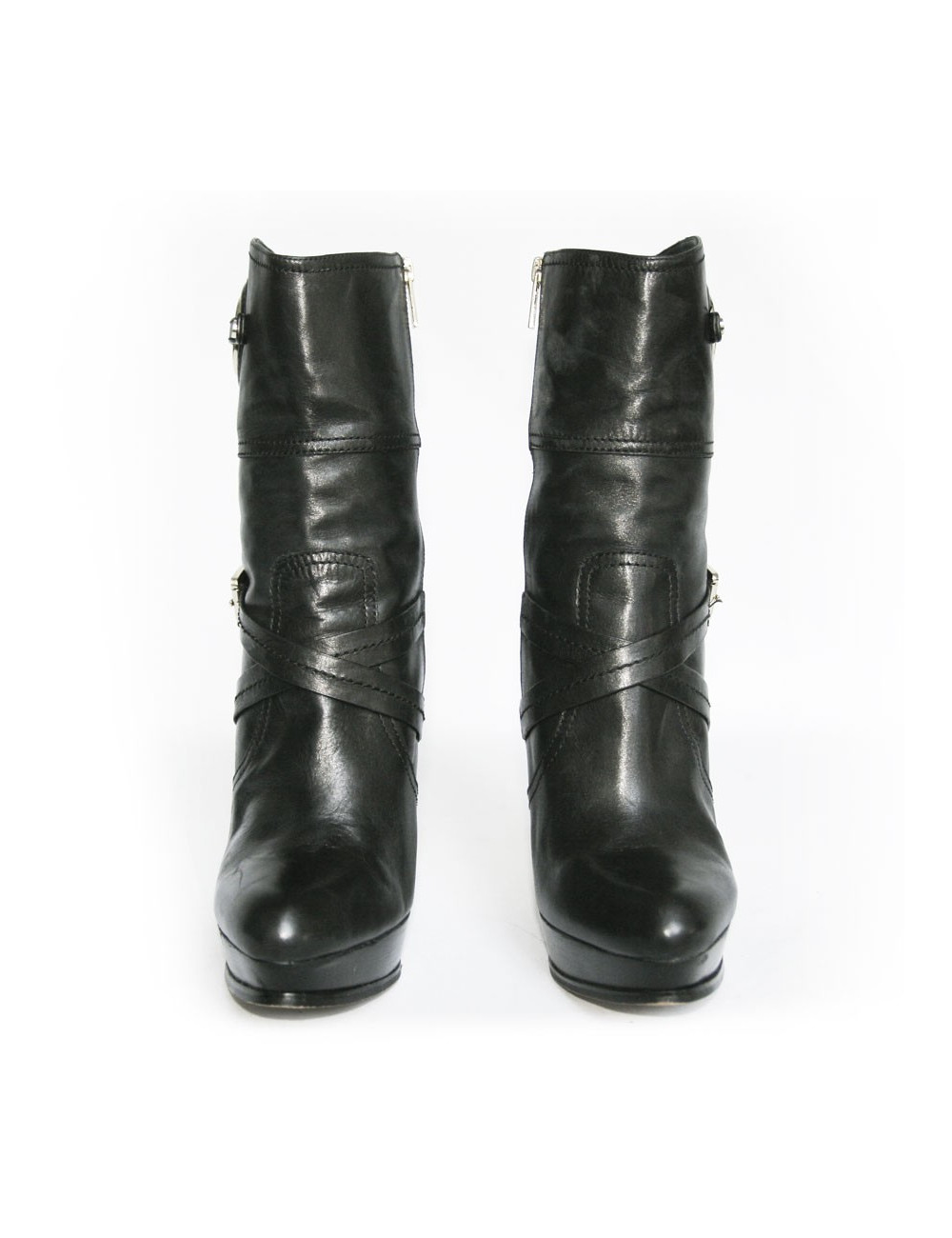 Bottines à talons en cuir noir MICHAEL KORS 