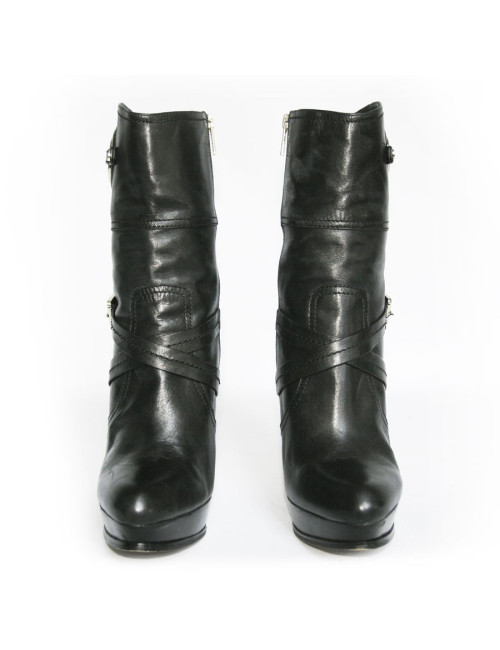 Bottines à talons en cuir noir MICHAEL KORS 