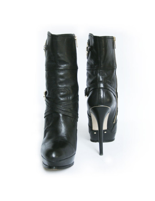 Bottines à talons en cuir noir MICHAEL KORS 