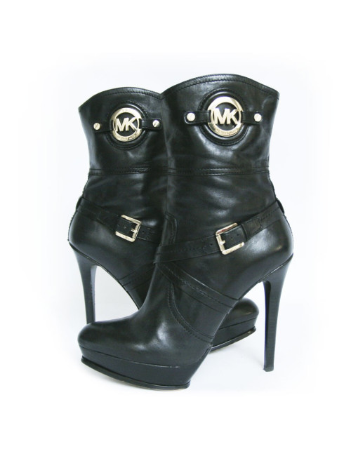 Bottines à talons en cuir noir MICHAEL KORS 