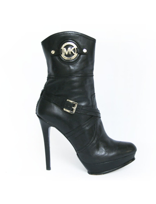 Bottines à talons en cuir noir MICHAEL KORS 