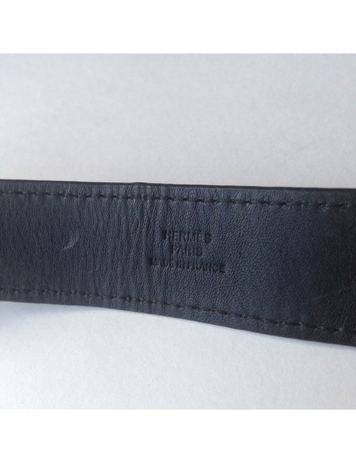 Bracelet HERMES cuir noir et "H" palladié