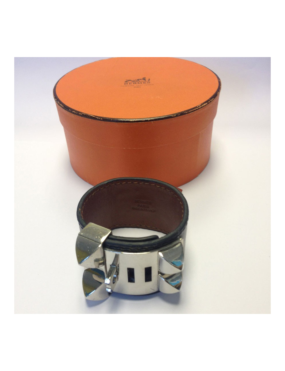 Bracelet HERMES collier de chien cuir box marron 