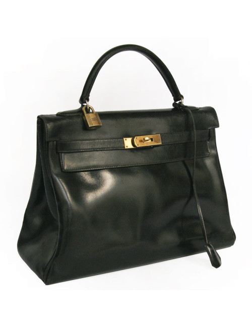 Sac Kelly 32 HERMES box noir vintage