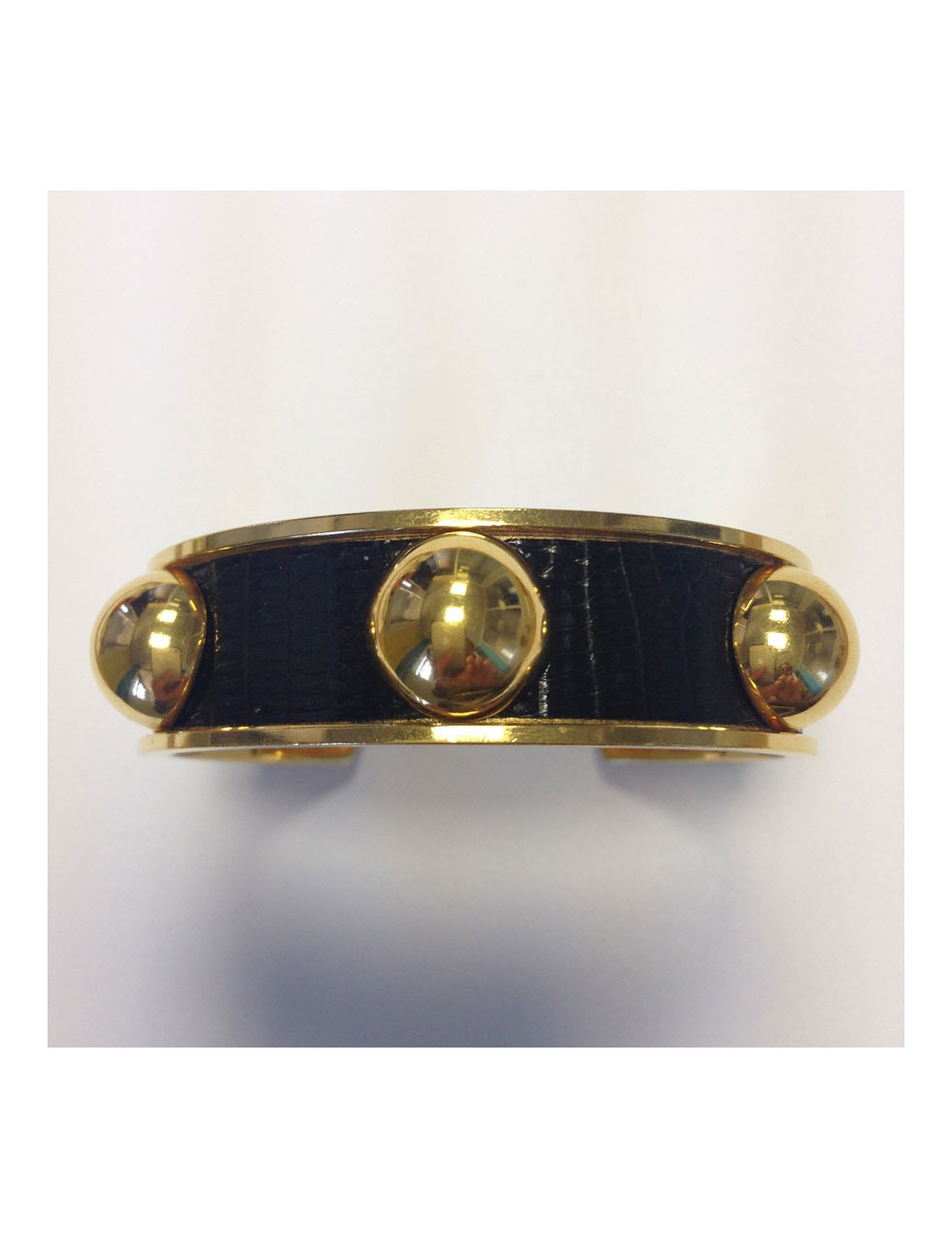 Bracelet HERMES métal doré et lézard marron