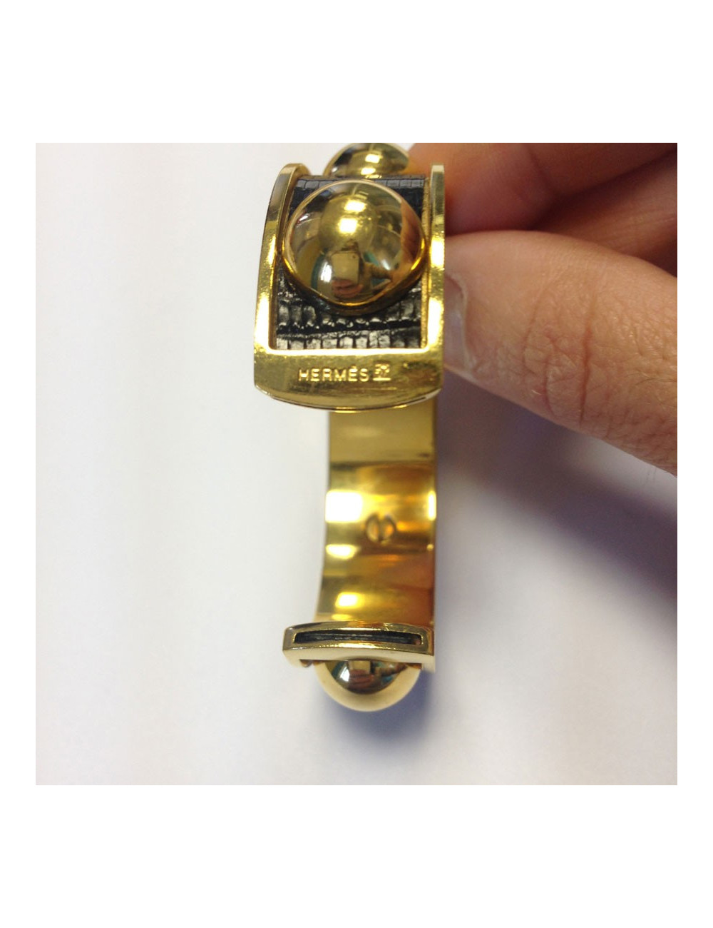 Bracelet HERMES métal doré et lézard marron