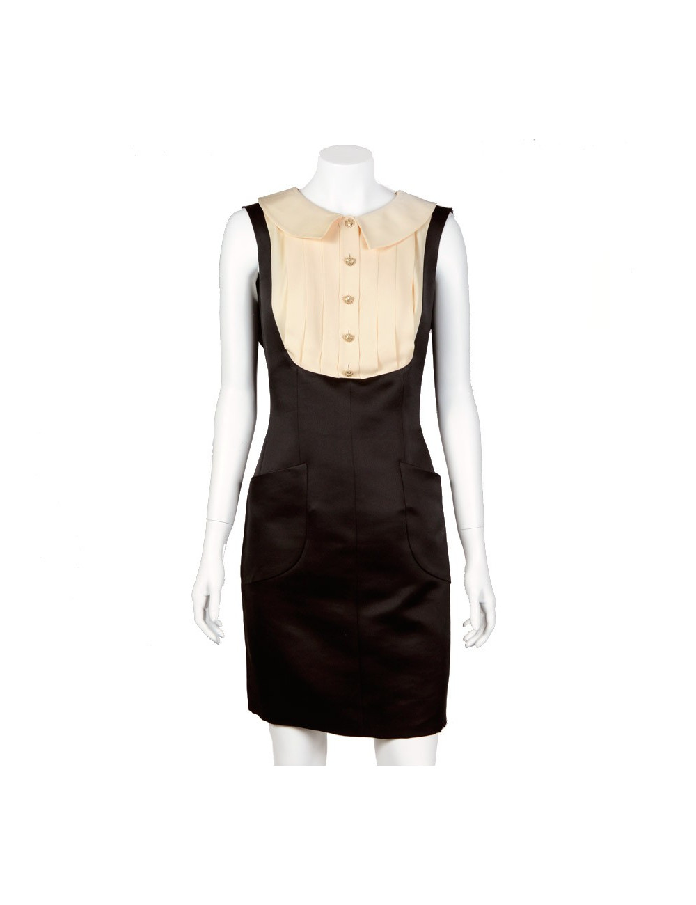 Robe CHANEL satin duchesse noire et soie beige