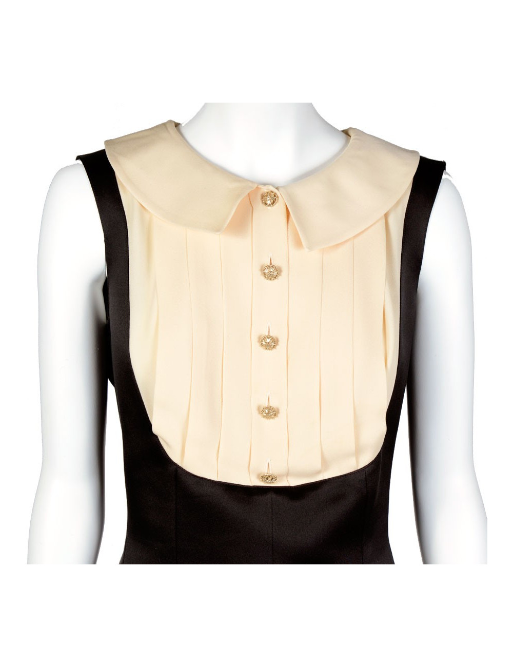 Robe CHANEL satin duchesse noire et soie beige