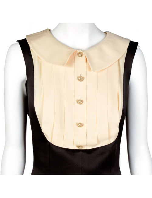 Robe CHANEL satin duchesse noire et soie beige