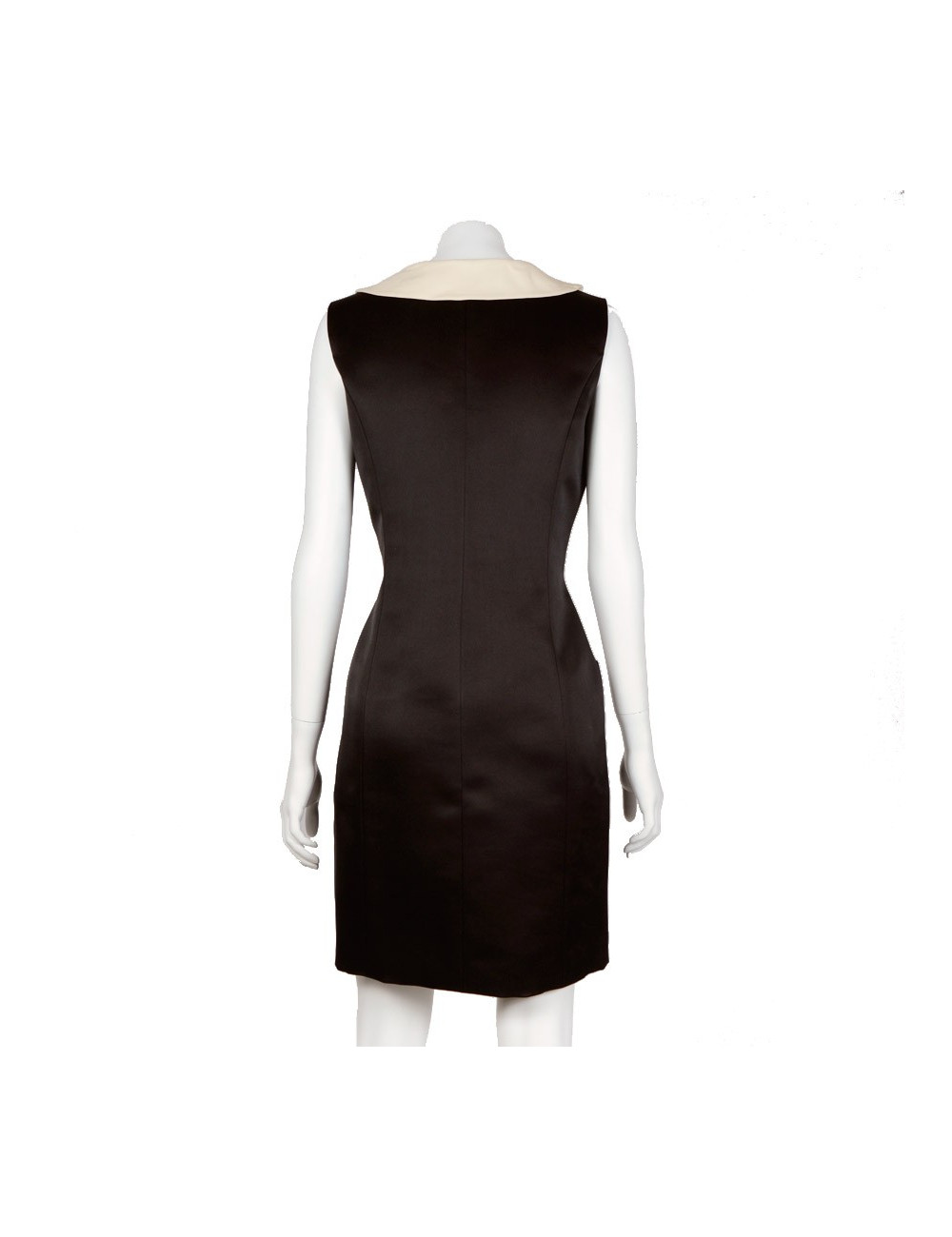 Robe CHANEL satin duchesse noire et soie beige