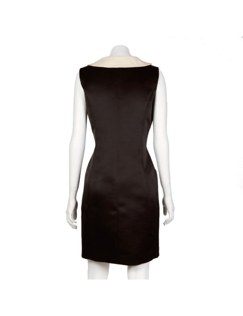 Robe CHANEL satin duchesse noire et soie beige