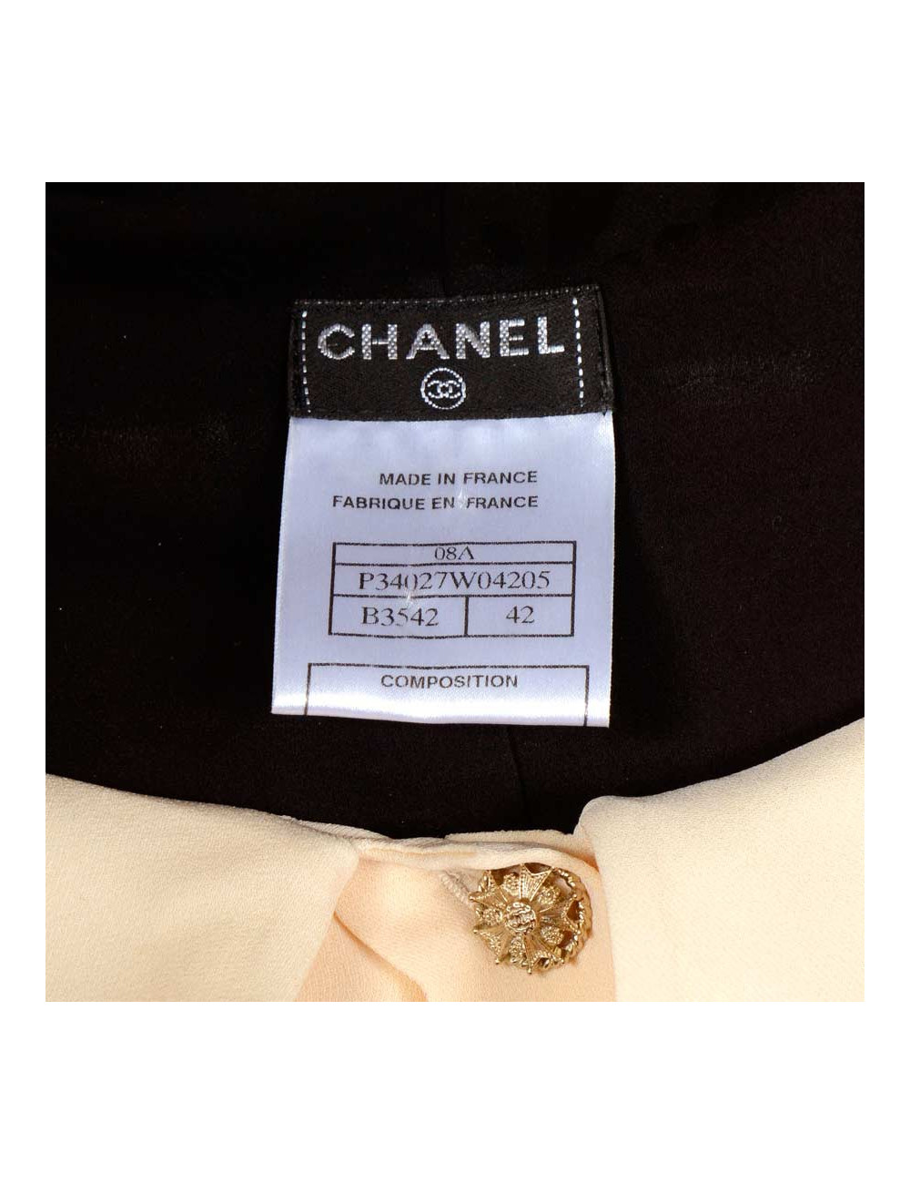 Robe CHANEL satin duchesse noire et soie beige