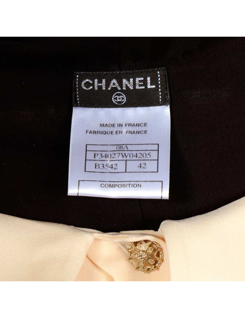 Robe CHANEL satin duchesse noire et soie beige
