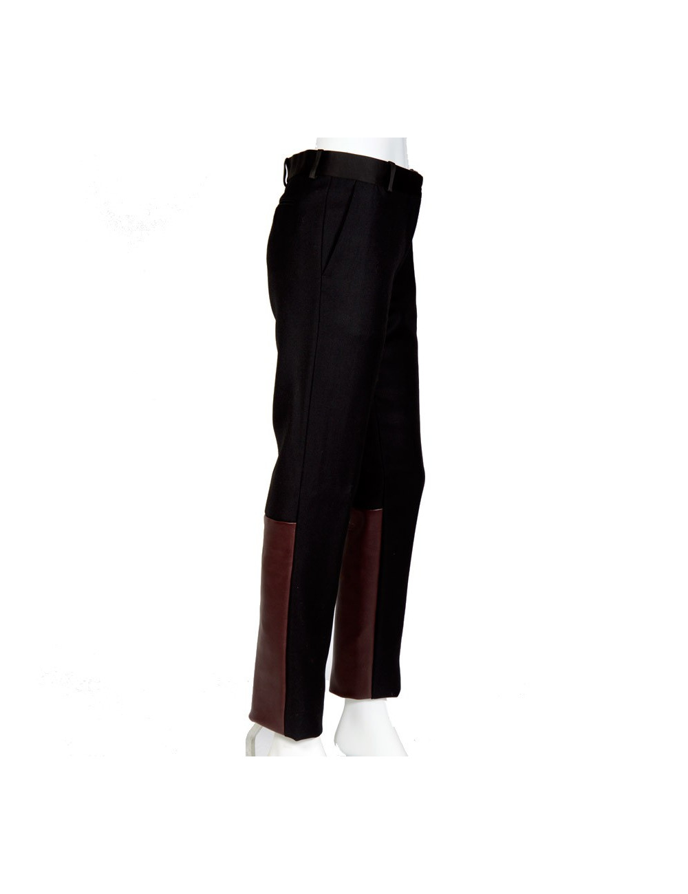 Pantalon CELINE T 36 laine noire et agneau bordeaux