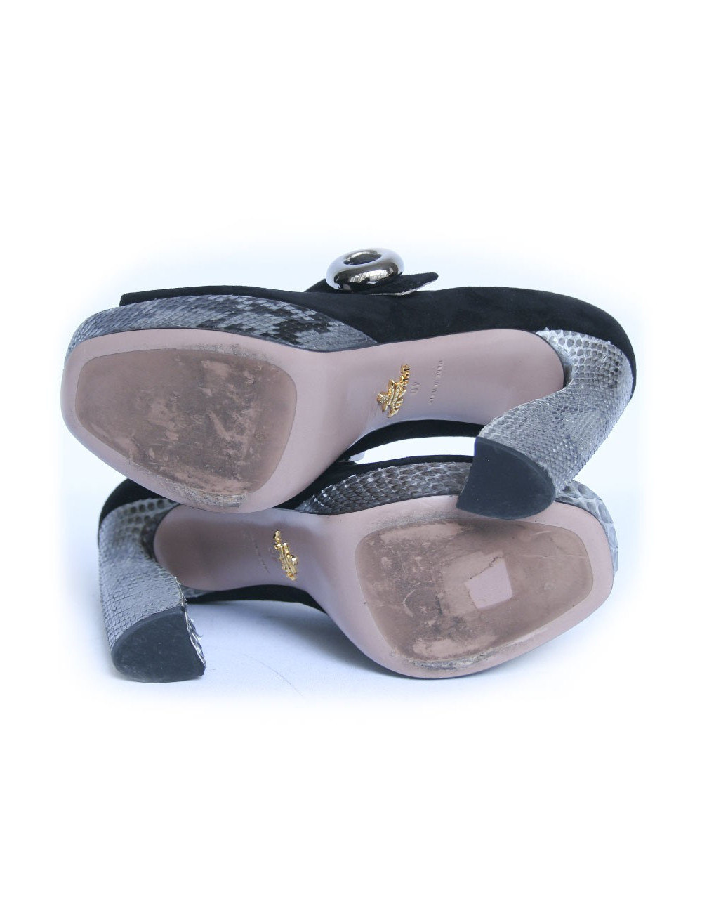 Escarpins PRADA velours noir et serpent gris T40