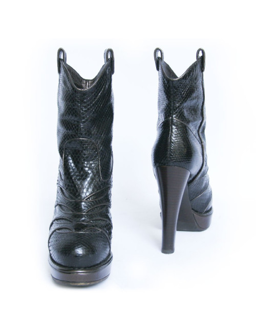 Boots à talons BOTTEGA VENETA serpent noir T37,5