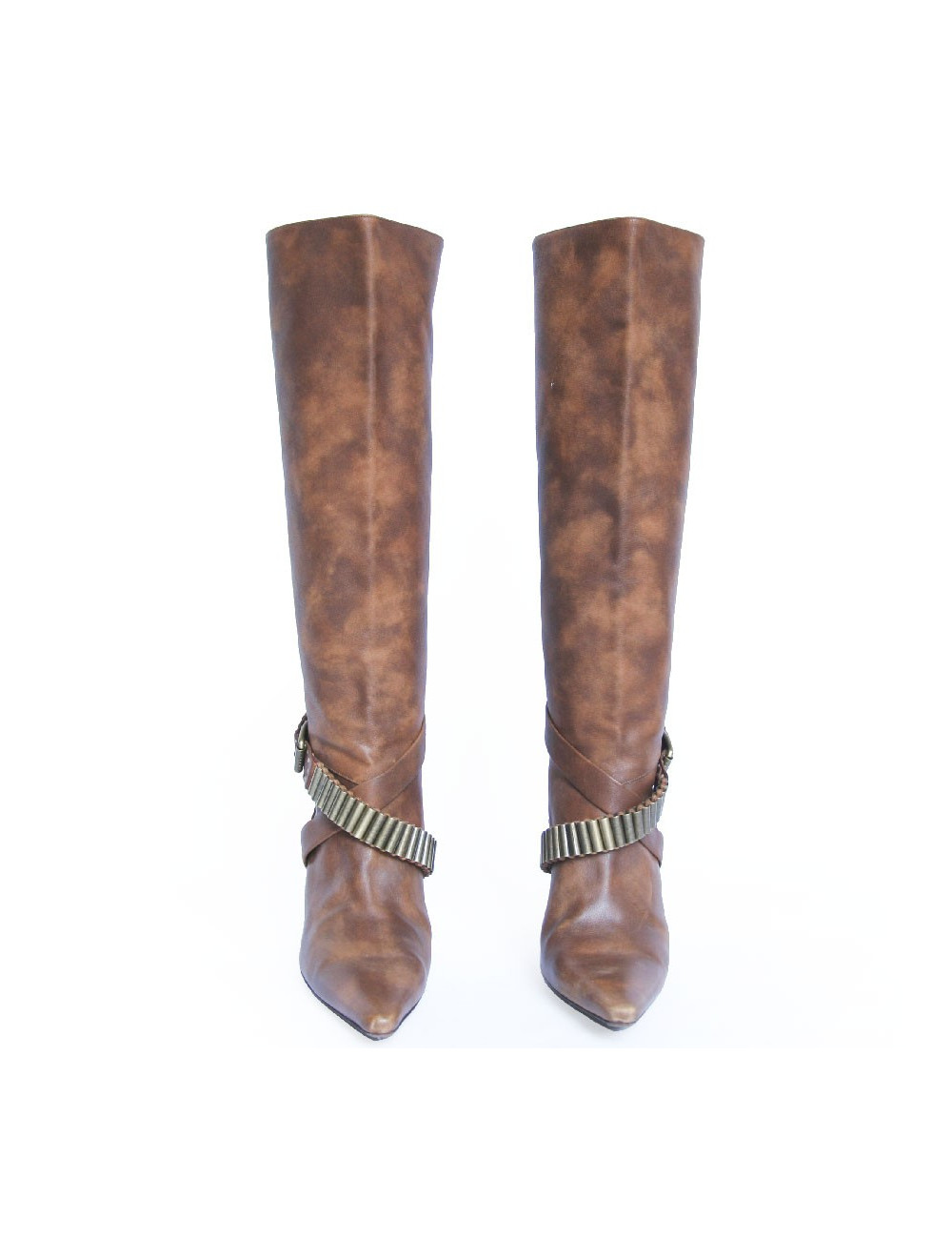 Bottes à talons CELINE cuir marron