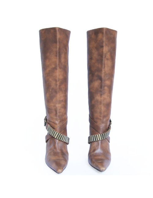 Bottes à talons CELINE cuir marron