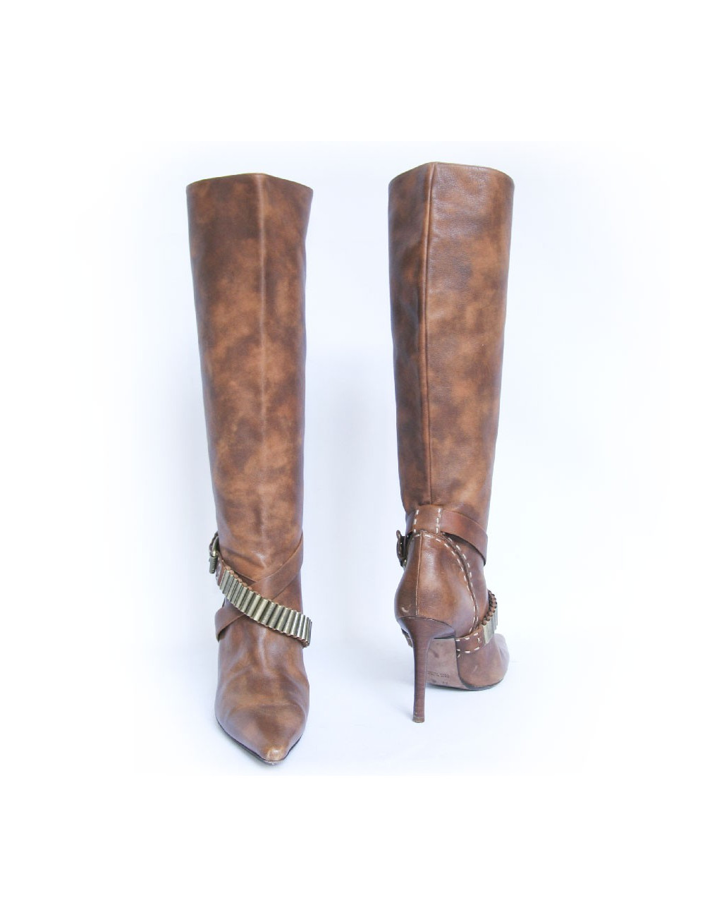 Bottes à talons CELINE cuir marron