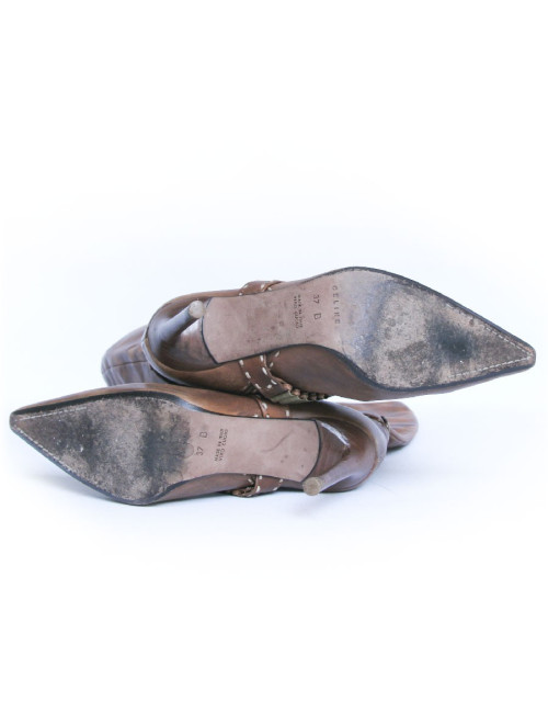Bottes à talons CELINE cuir marron