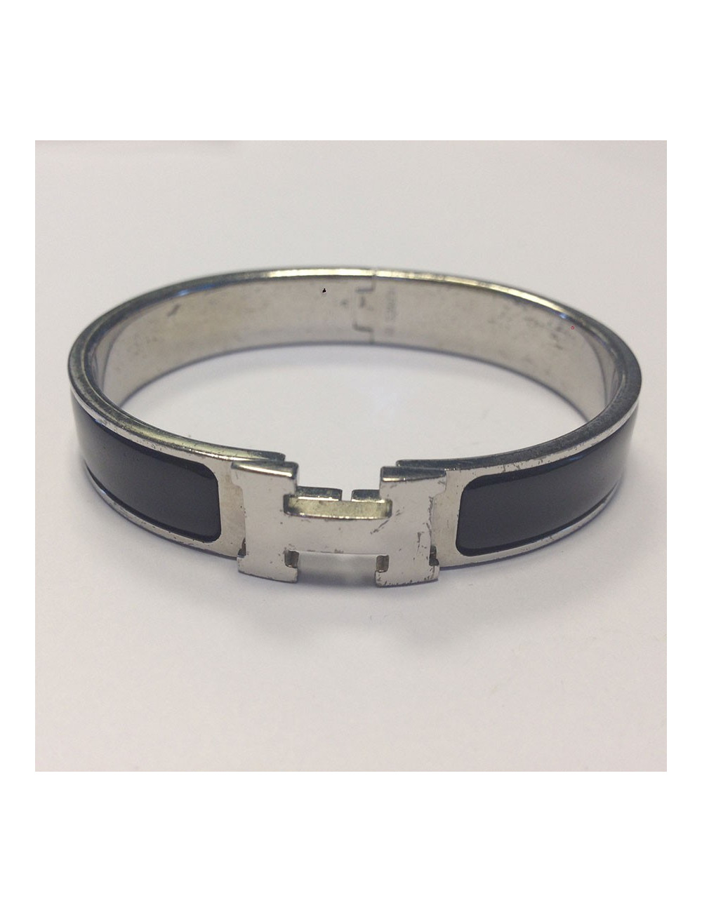 Bracelet "Clic H" HERMES métal argenté et noir