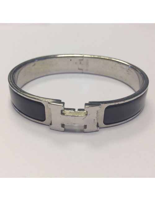 Bracelet "Clic H" HERMES métal argenté et noir