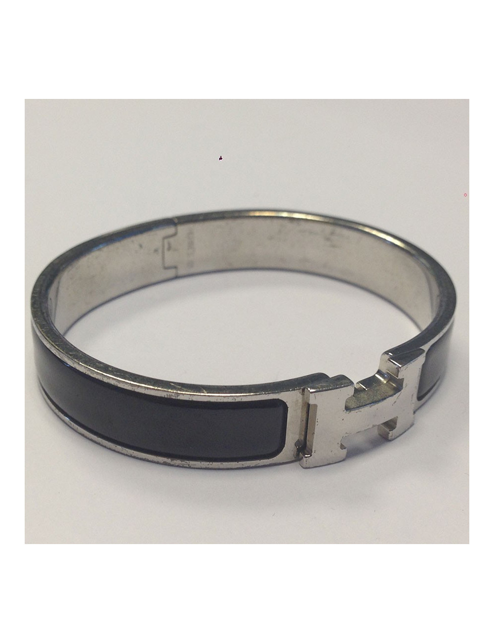 Bracelet "Clic H" HERMES métal argenté et noir