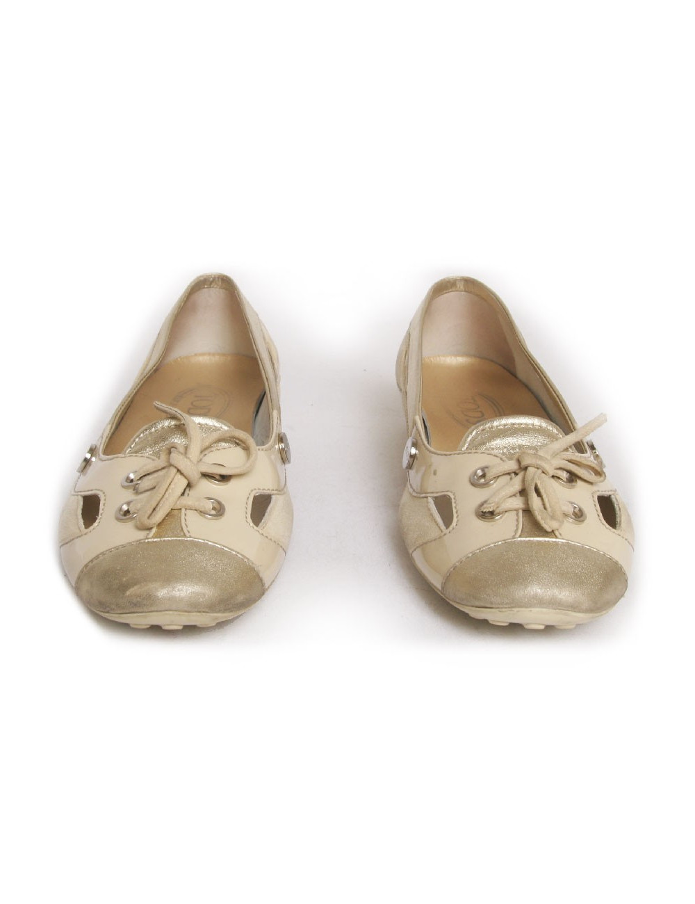 Ballerines TODS T39 veau velours beige et doré