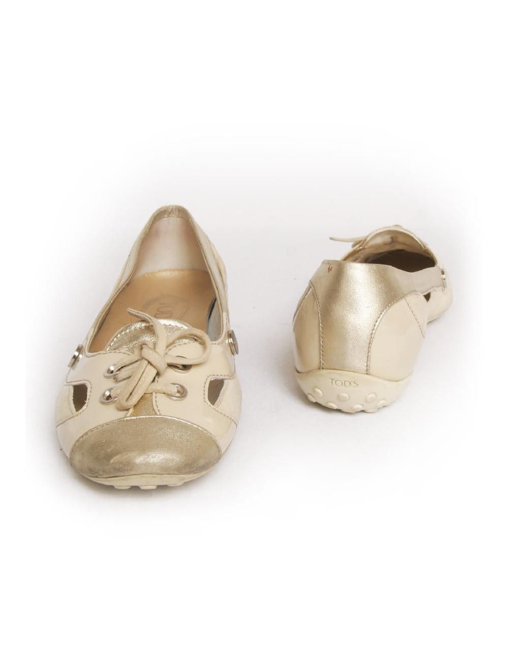 Ballerines  TODS t39 veau velours beige  et doré