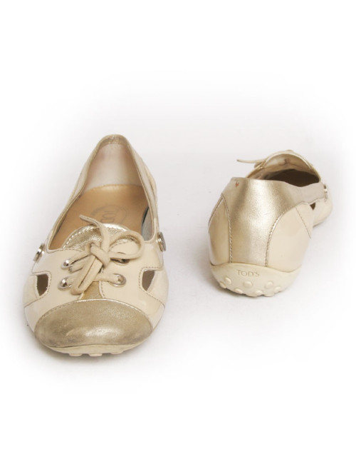 Ballerines  TODS t39 veau velours beige  et doré