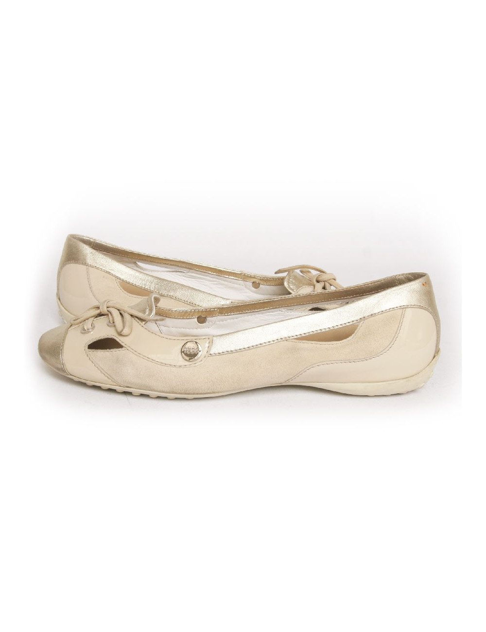 Ballerines  TODS t39 veau velours beige  et doré