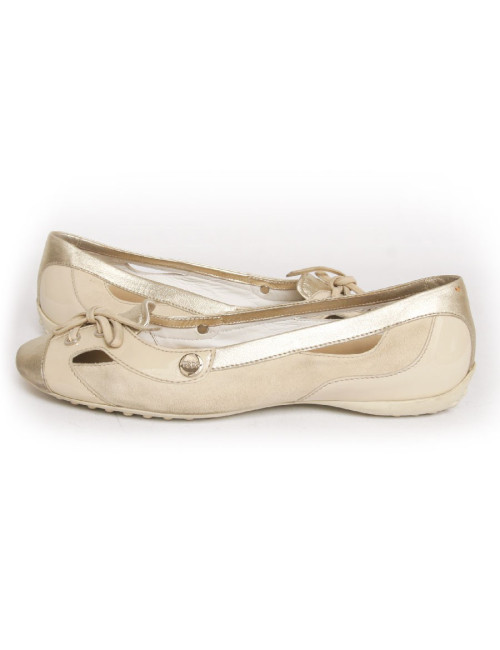 Ballerines TODS T39 veau velours beige et doré