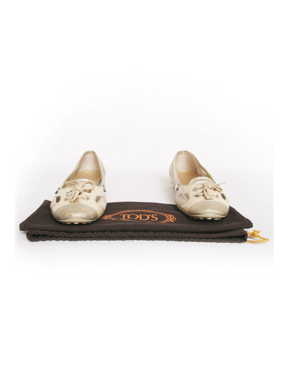 Ballerines  TODS t39 veau velours beige  et doré