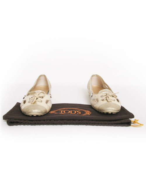 Ballerines TODS T39 veau velours beige et doré