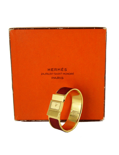 Montre Loquet HERMES  serpent rouge et or 18 carats