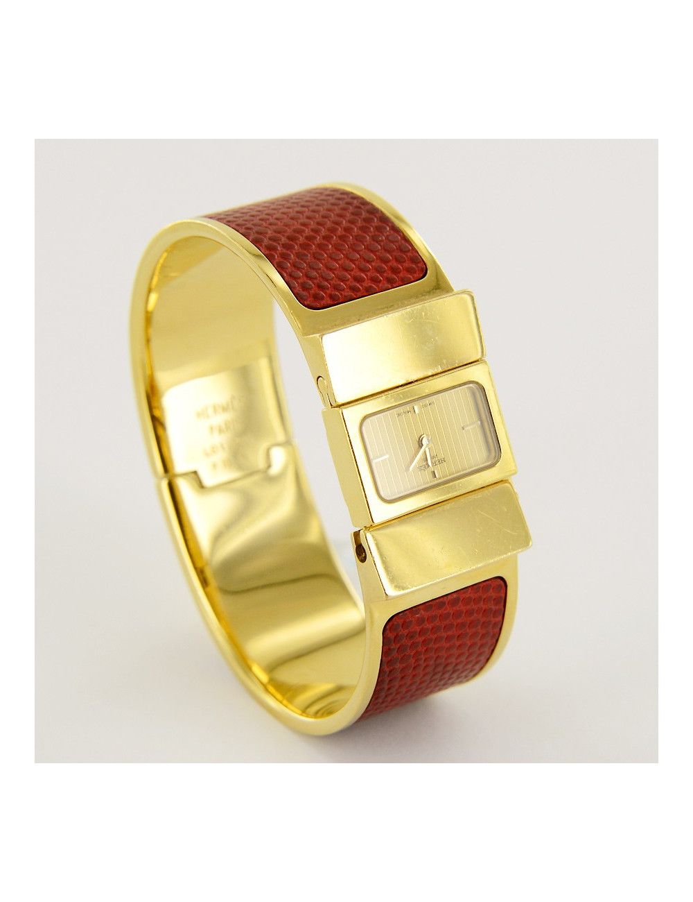 Montre Loquet HERMES  serpent rouge et or 18 carats