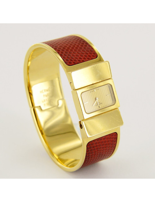 Montre Loquet HERMES  serpent rouge et or 18 carats