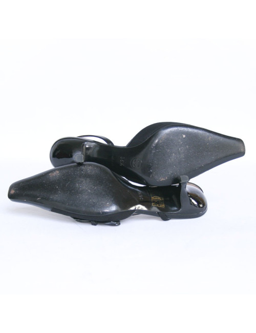 Escarpins CHANEL T36,5 cuir vernis noir et tissu