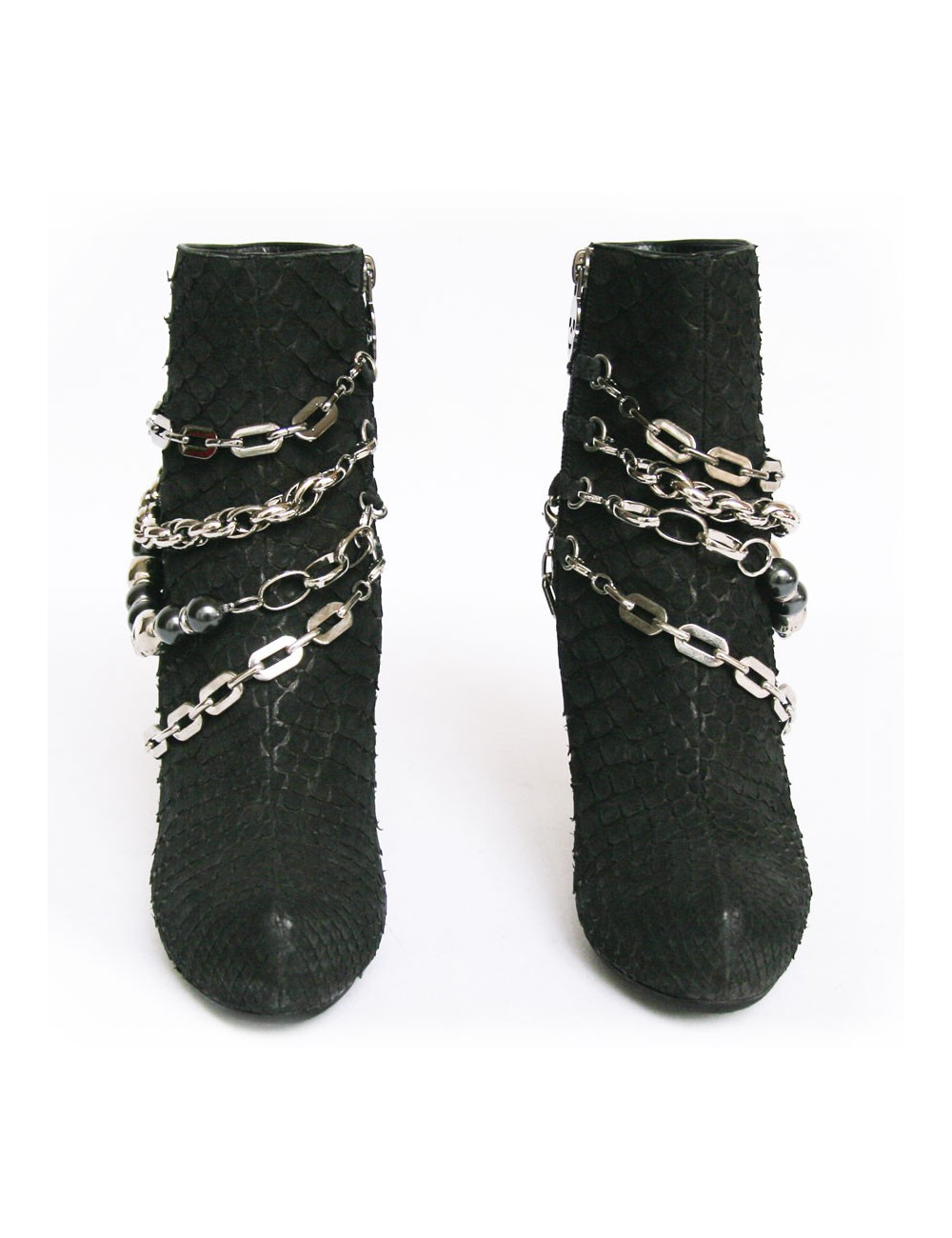 Boots PHILIPP PLEIN T38 python noir et chaines argentées