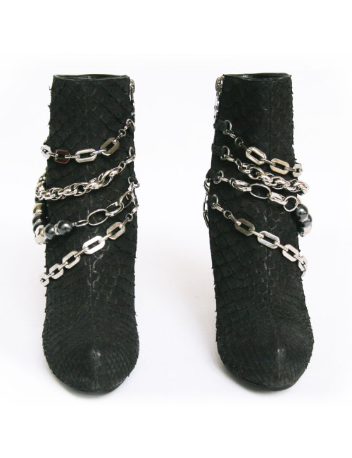Boots PHILIPP PLEIN T38 python noir et chaines argentées