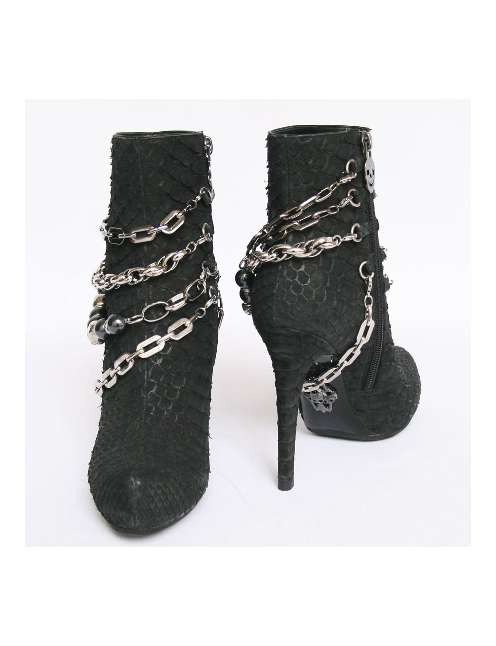 Boots PHILIPP PLEIN T38 python noir et chaines argentées