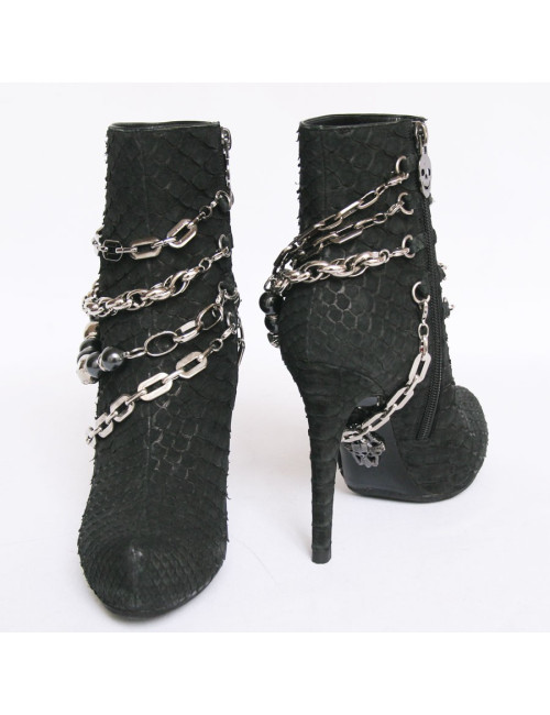 Boots PHILIPP PLEIN T38 python noir et chaines argentées