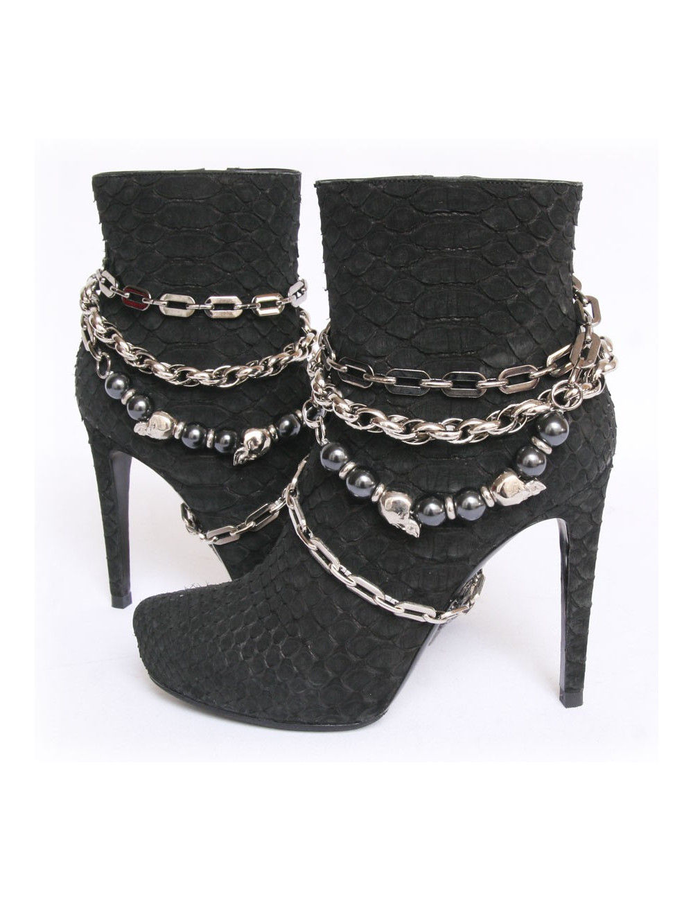 Boots PHILIPP PLEIN T38 python noir et chaines argentées