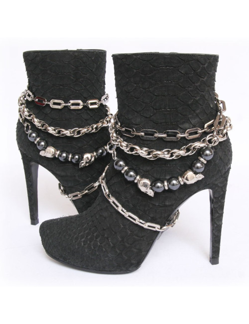 Boots PHILIPP PLEIN T38 piton noir et chaines argentées