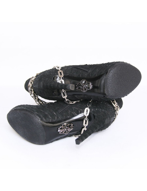 Boots PHILIPP PLEIN T38 python noir et chaines argentées