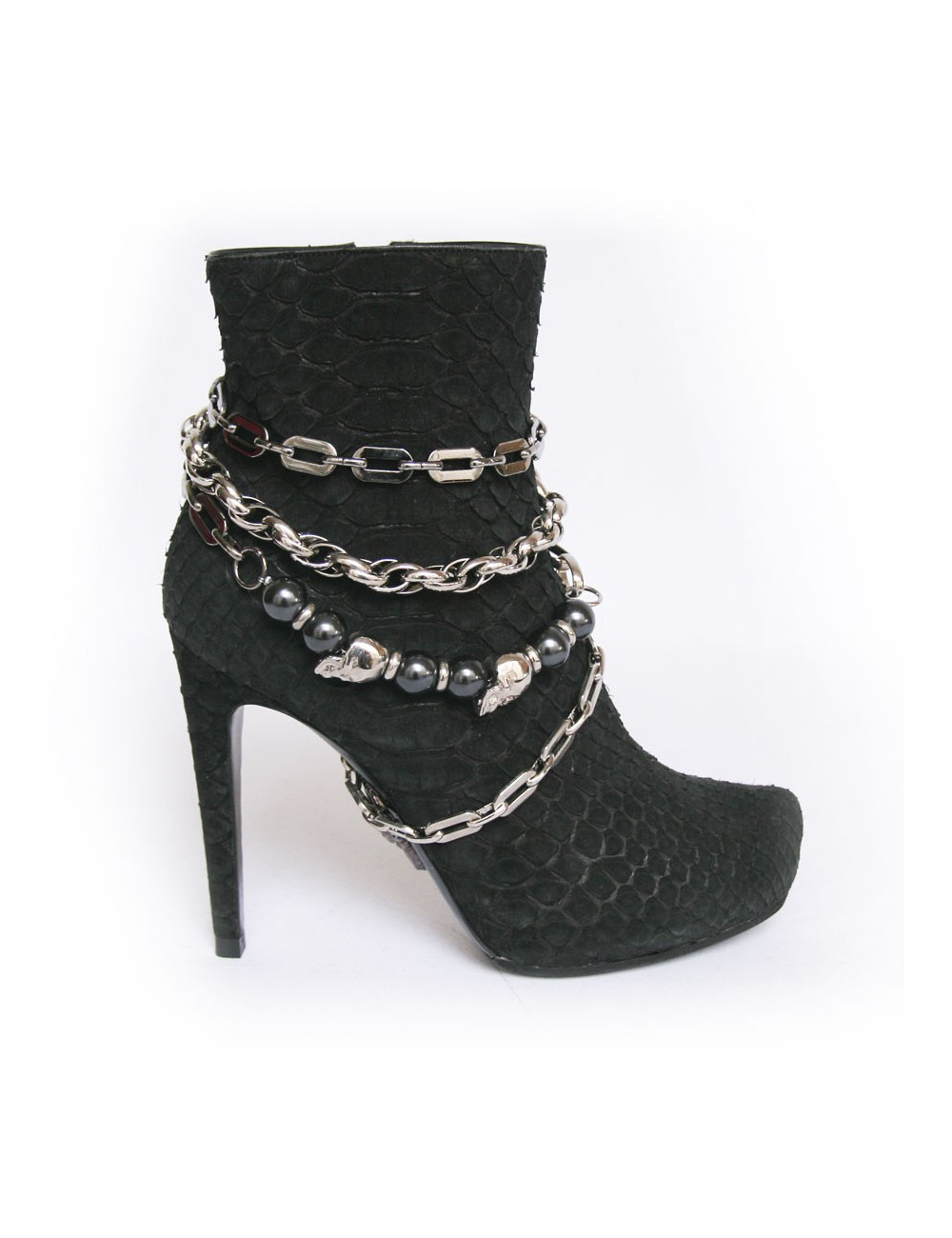 Boots PHILIPP PLEIN T38 python noir et chaines argentées
